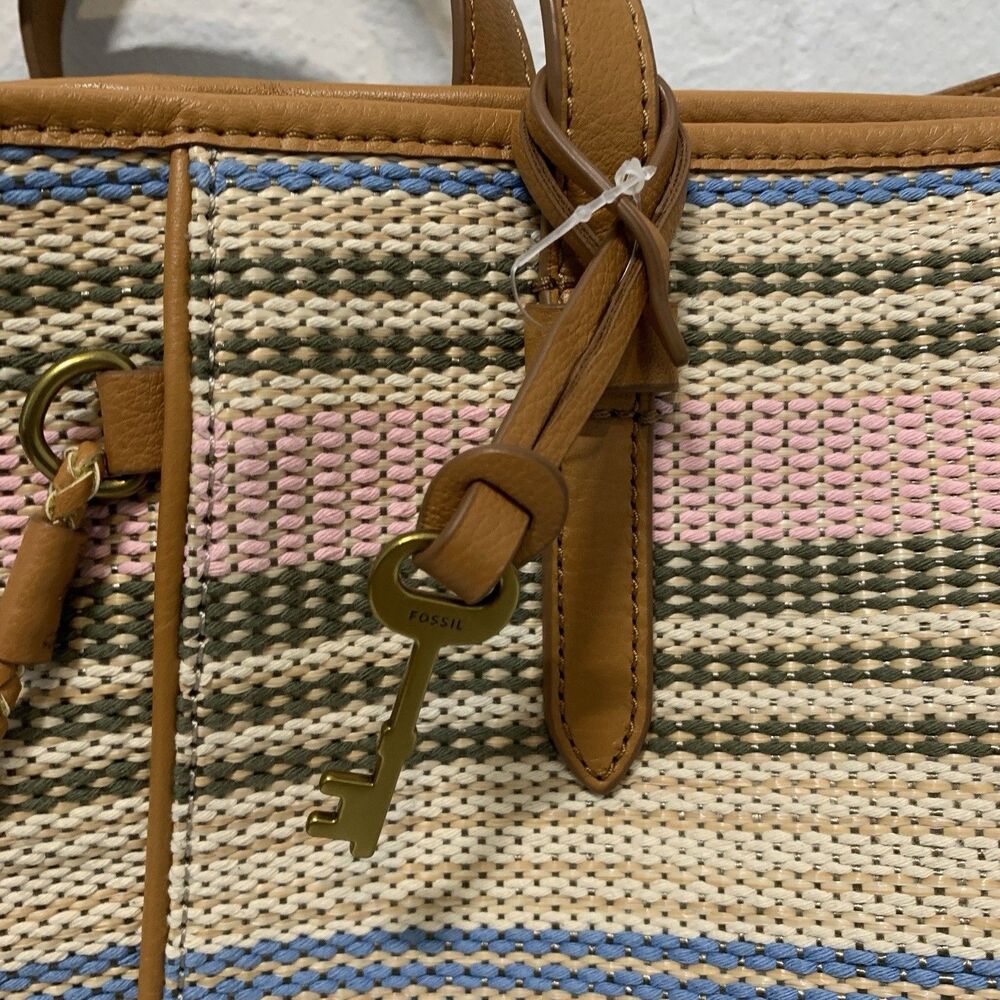 Fossil Tote Charlie Ecru Multi Stripe Pink Blue S… - image 6